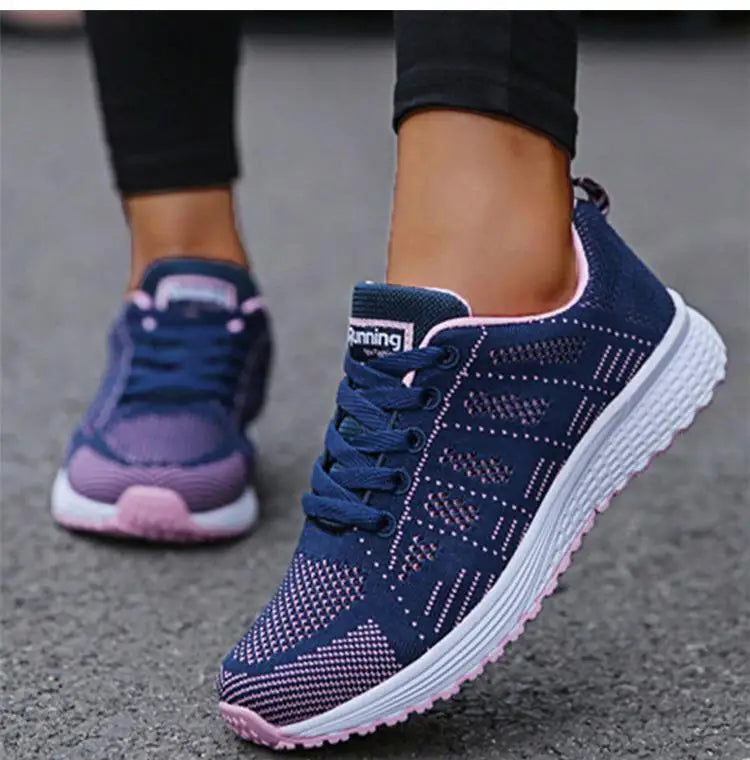 Women's Sneakers 2024 New Breathable Fashion Walking Solid Color Women Sneakers Mesh Fabric Lace Up Female Footwear Women Shoes