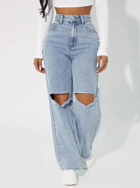 Boyfriend Lady Streetwear Cut Out Denim Jeans