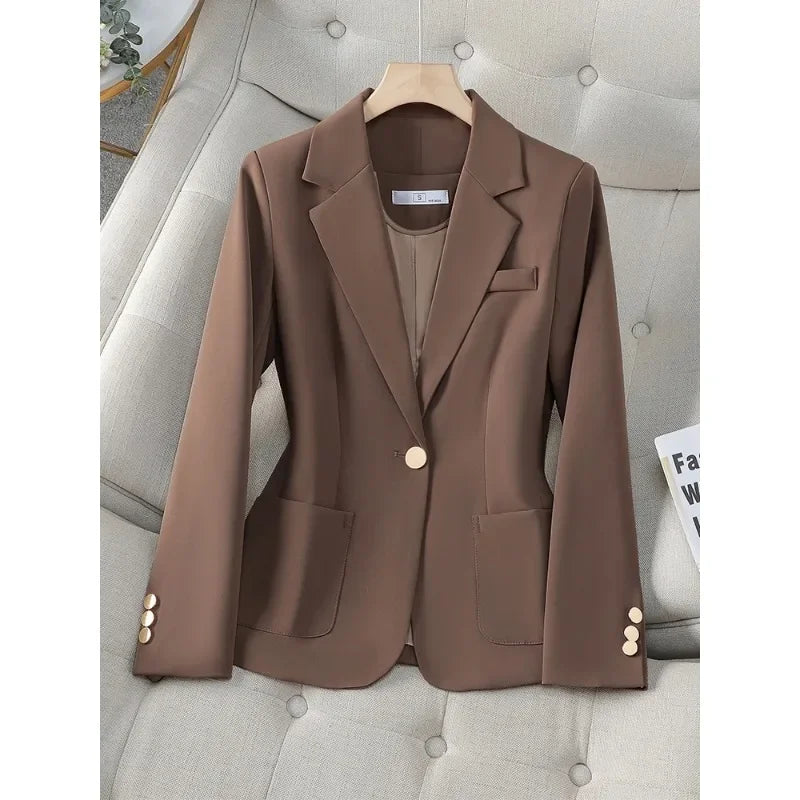 Coffee Black Long Sleeve Single Button Coat