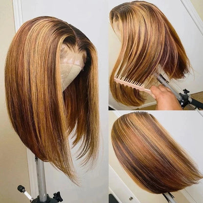 Straight Bob Wigs Highlight Honey Blonde Hair