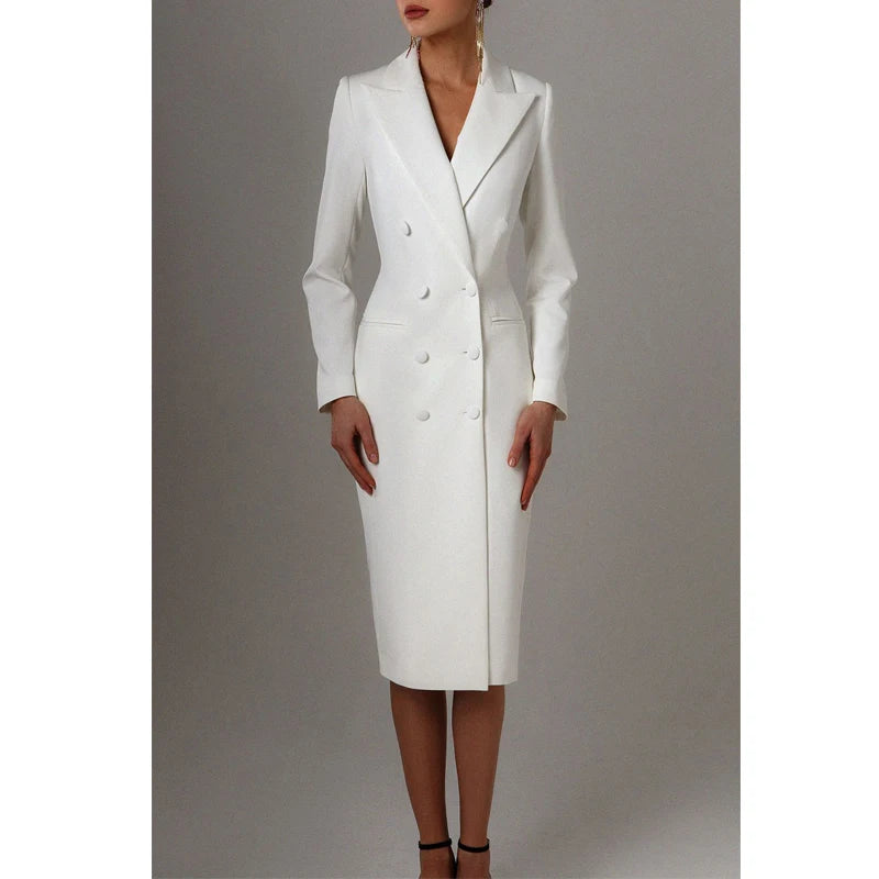 Women's Long Blazer Double Breasted Jacket Suit