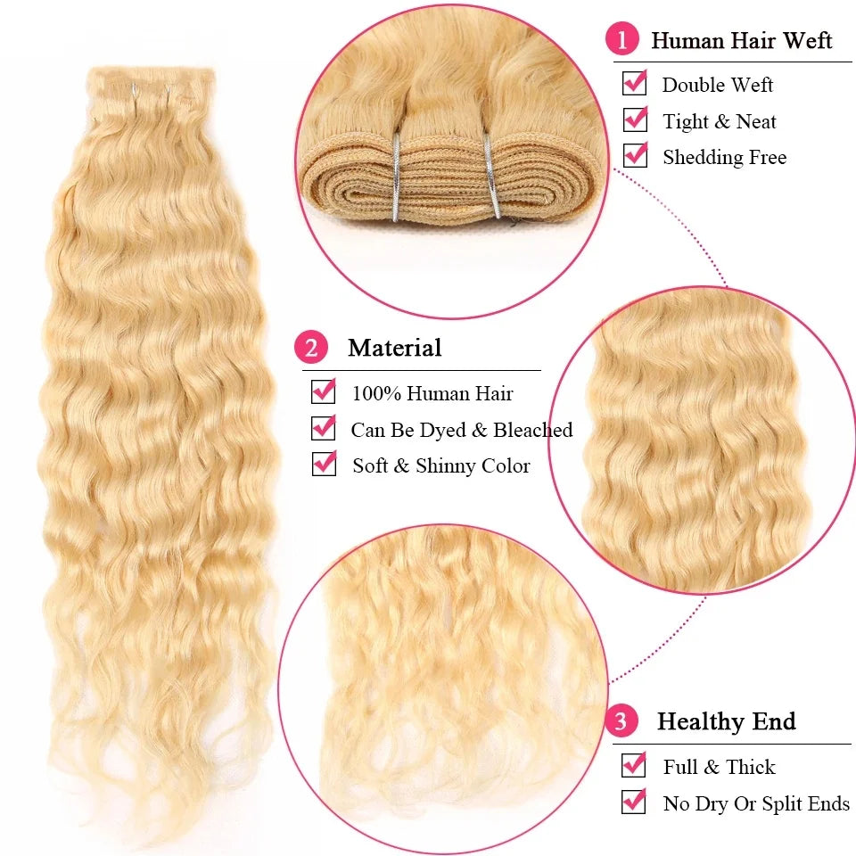 Hair Bundles. 40 Inches 613 Honey Blonde Water Wave Long Curly Bundles