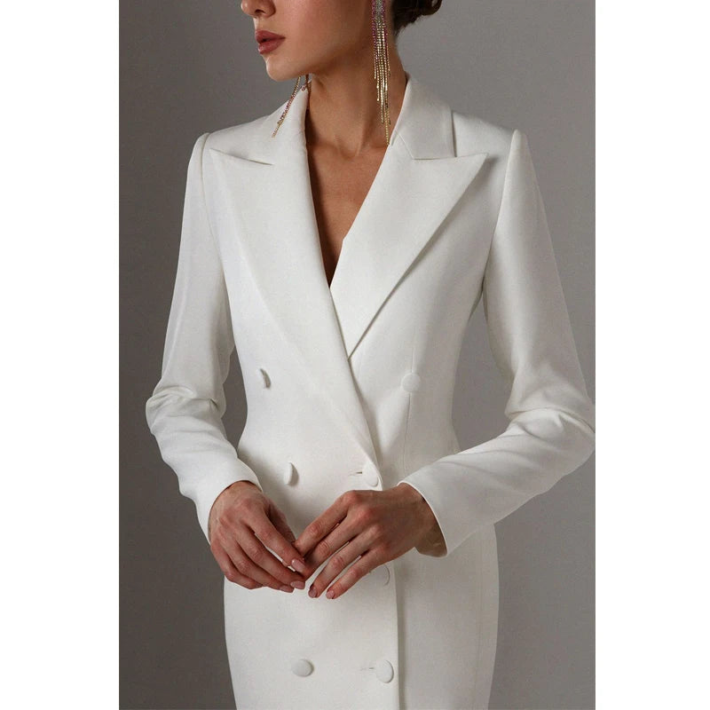 Women's Long Blazer Double Breasted Jacket Suit