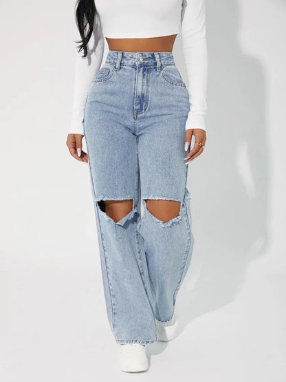 Boyfriend Lady Streetwear Cut Out Denim Jeans