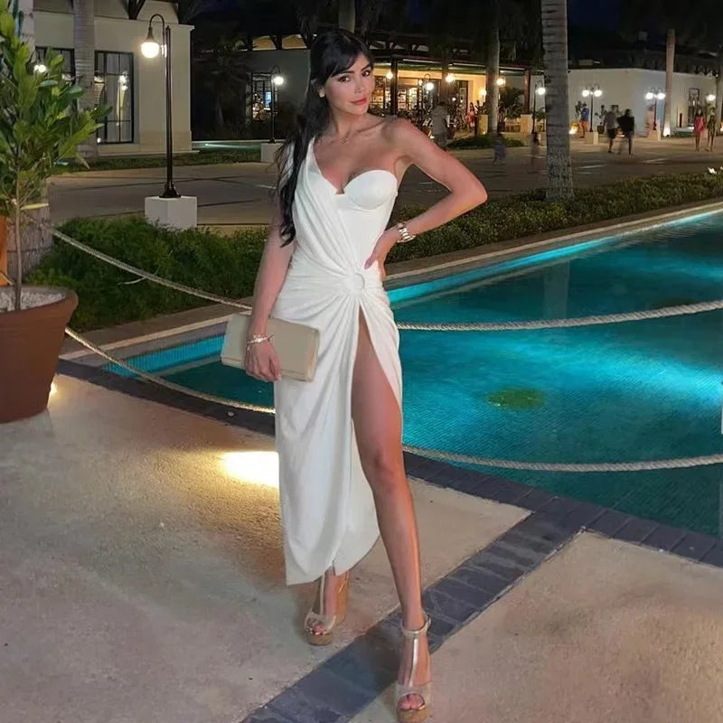 One Shoulder Sleeveless Sexy Bodycon Long Dress