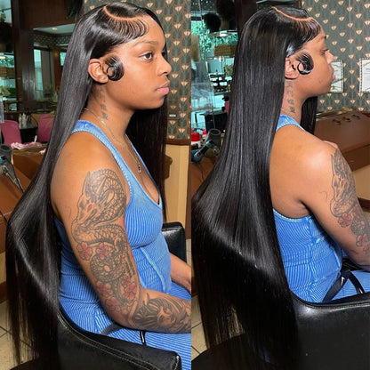 Hair Bundles + Frontal. 28 30 32 Inch Bone Straight 3 4 Bundles With Frontal