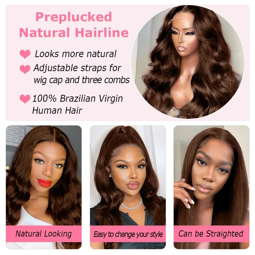 Glue less Brazilian Brown 13x4 Lace Frontal Wigs