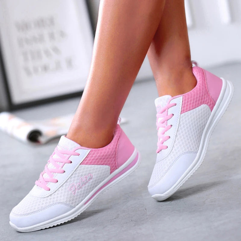 Breathable 2024 New Sneakers For Women Fashion Solid Color Soft Women Sneakers Mesh Fabric Lace Up Female Footwear Ladies Shoes