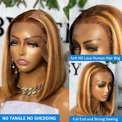 Straight Bob Wigs Highlight Honey Blonde Hair