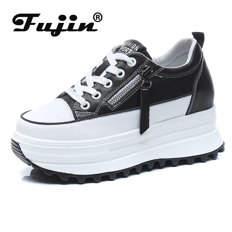 Fujin 7cm Genuine Leather Women Casual Shoes 7cm Platform Wedge Female Women Fashion Sneakers Chunky Spring Autumn Shoes Summer