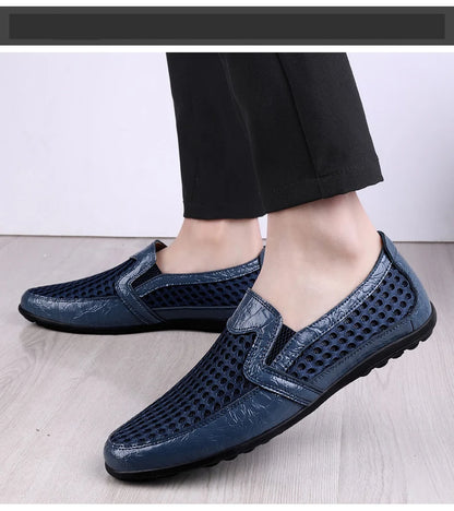 Men Summer Leather Loafers Casual Shoes Breathable Men Sneakers 2022 Fashion Comfort Male Outdoor Black Rubber Flat Men Shoes