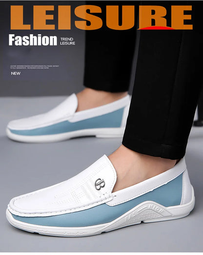 Mens Leather Shoes 2024 Casual Slip on Formal Dress Loafers Breathable Soft Flats for Male Non Slip Driving Office Work Shoes