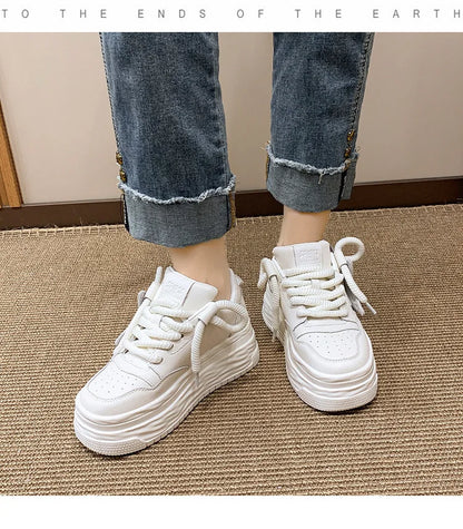 Comemore Women's Sports Shoes 2024 Autumn Comfortable Fashion White Female Thick Bottom Skateboard Shoe Women Casual Sneakers