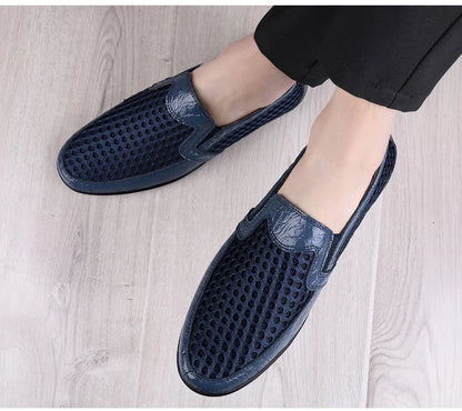 Men Summer Leather Loafers Casual Shoes Breathable Men Sneakers 2022 Fashion Comfort Male Outdoor Black Rubber Flat Men Shoes