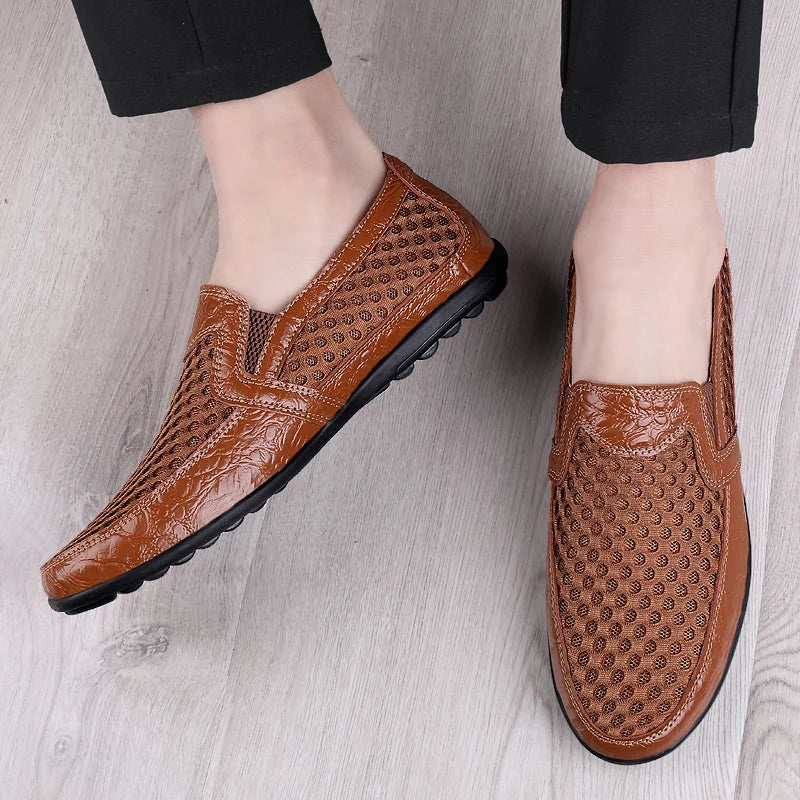 Men Summer Leather Loafers Casual Shoes Breathable Men Sneakers 2022 Fashion Comfort Male Outdoor Black Rubber Flat Men Shoes