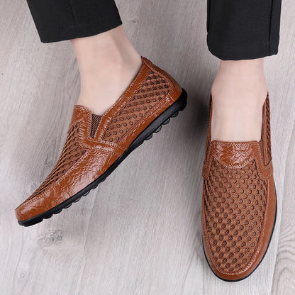 Men Summer Leather Loafers Casual Shoes Breathable Men Sneakers 2022 Fashion Comfort Male Outdoor Black Rubber Flat Men Shoes