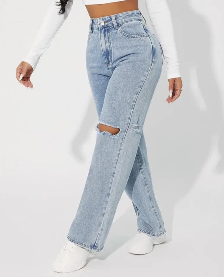 Boyfriend Lady Streetwear Cut Out Denim Jeans