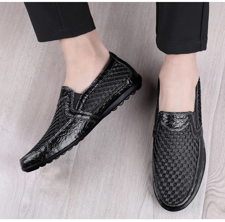 Men Summer Leather Loafers Casual Shoes Breathable Men Sneakers 2022 Fashion Comfort Male Outdoor Black Rubber Flat Men Shoes