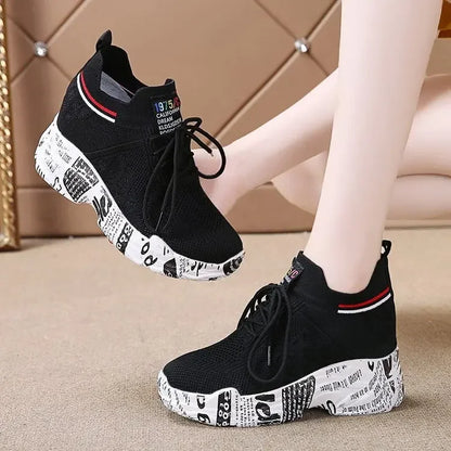 Shoes Womens Sneakers Women's Designer Shoes Tennis Female Woman Fashion Trainers Heels Summer Autumn PU Fabric Retro Lace-Up