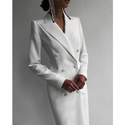 Women's Long Blazer Double Breasted Jacket Suit