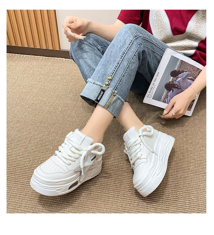 Comemore Women's Sports Shoes 2024 Autumn Comfortable Fashion White Female Thick Bottom Skateboard Shoe Women Casual Sneakers