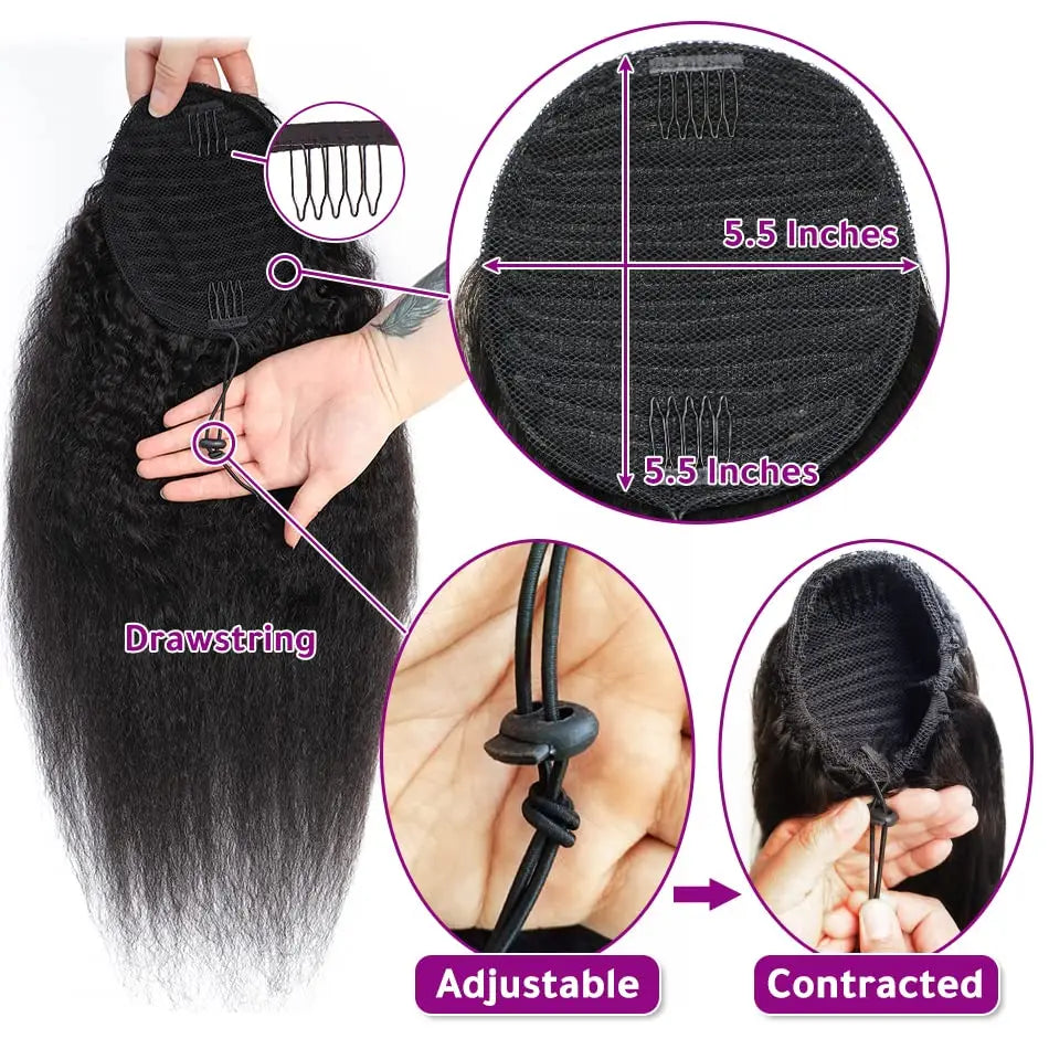 Drawstring Kinky Straight Human Hair