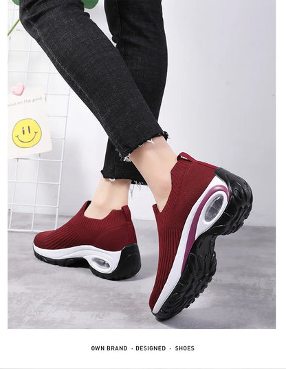 Sneakers Women Fashion Wedge Platform Female New Casual Sport Shoes Ladies Air Cushion Running Mesh Breathable Shoes Wholesale