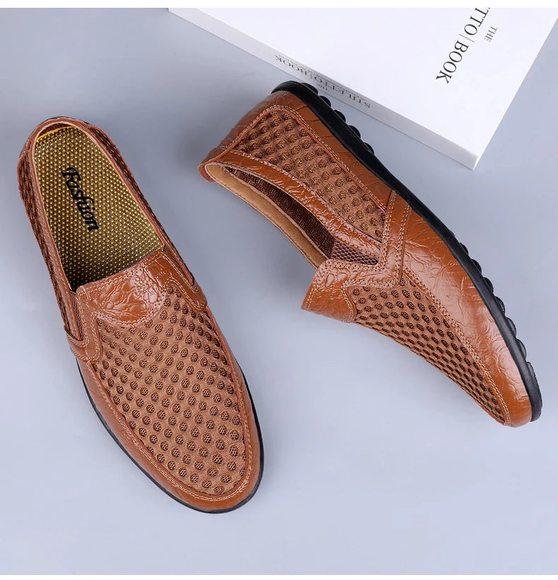 Men Summer Leather Loafers Casual Shoes Breathable Men Sneakers 2022 Fashion Comfort Male Outdoor Black Rubber Flat Men Shoes